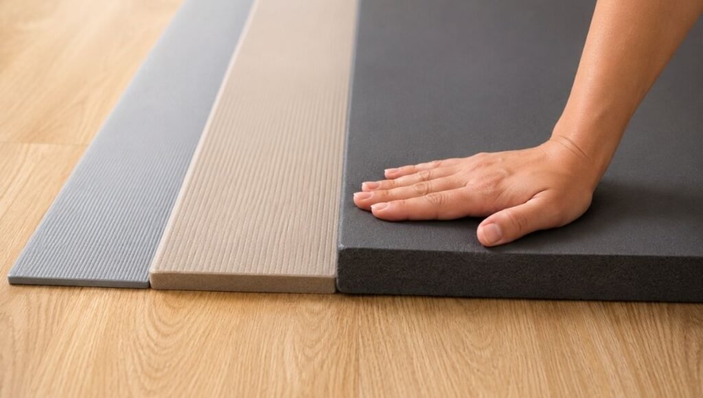 Comparison of different yoga mat thicknesses showing what to look for when choosing a yoga mat