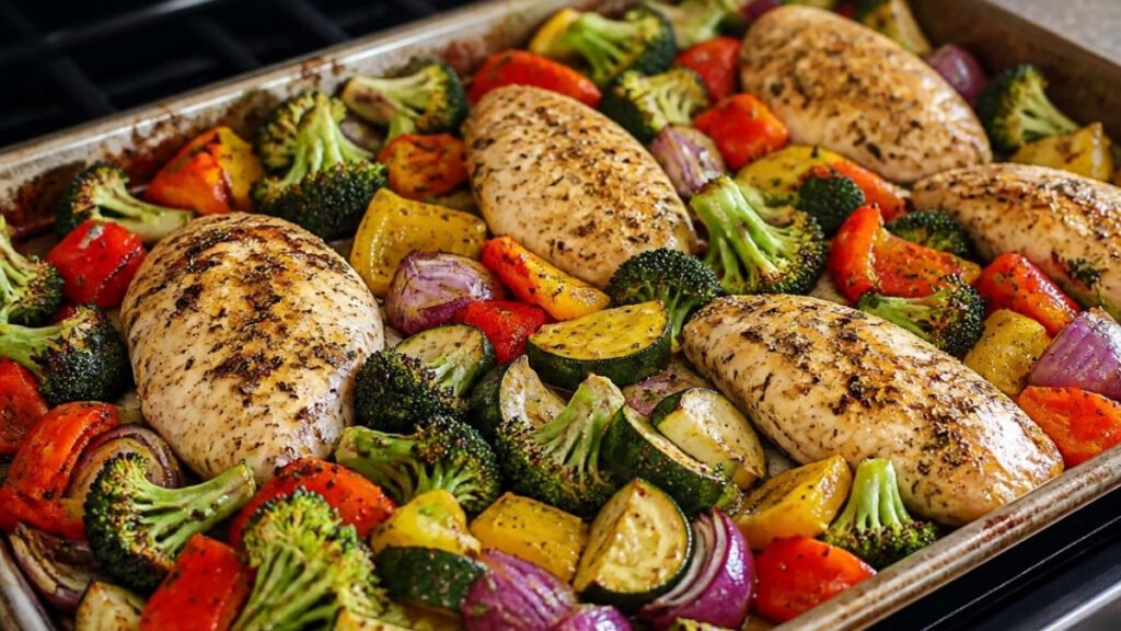 One pan low calorie chicken and vegetable dinner with minimal cleanup
